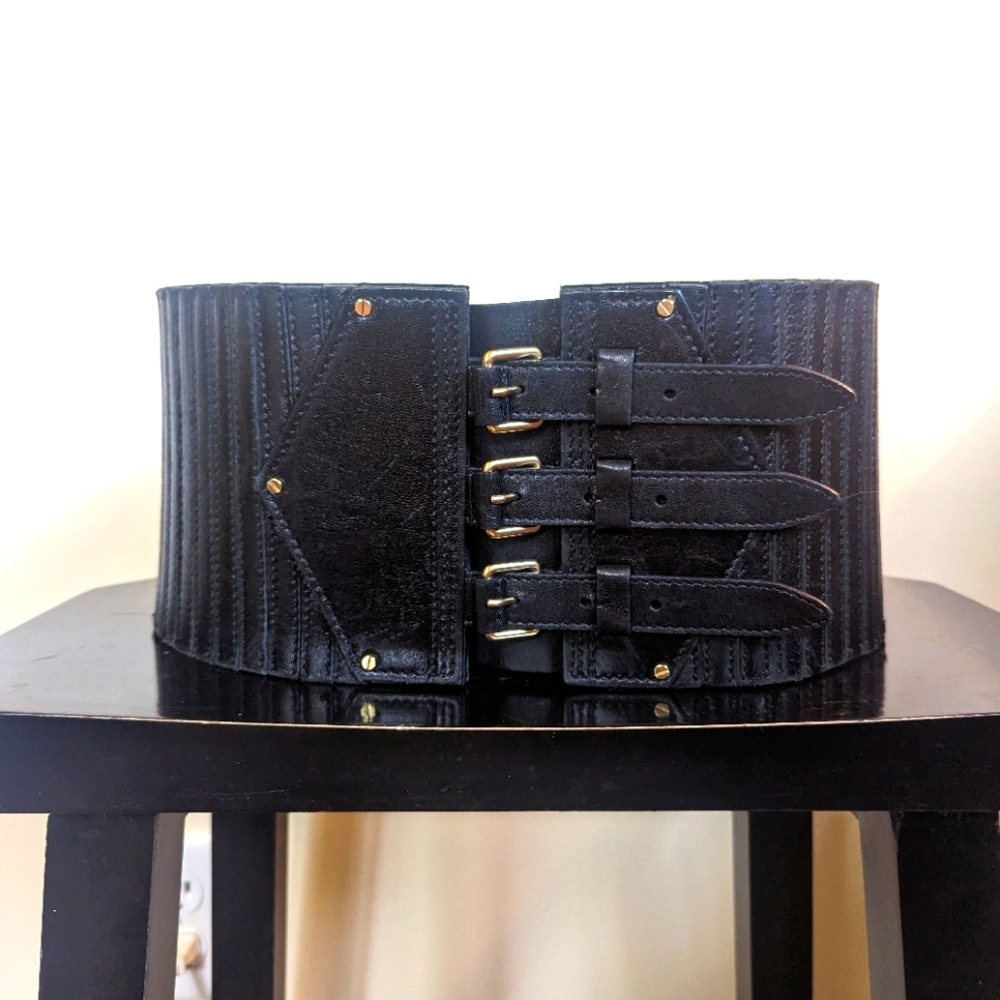 RARE Balanciaga Black Leather Corset Waist Belt
